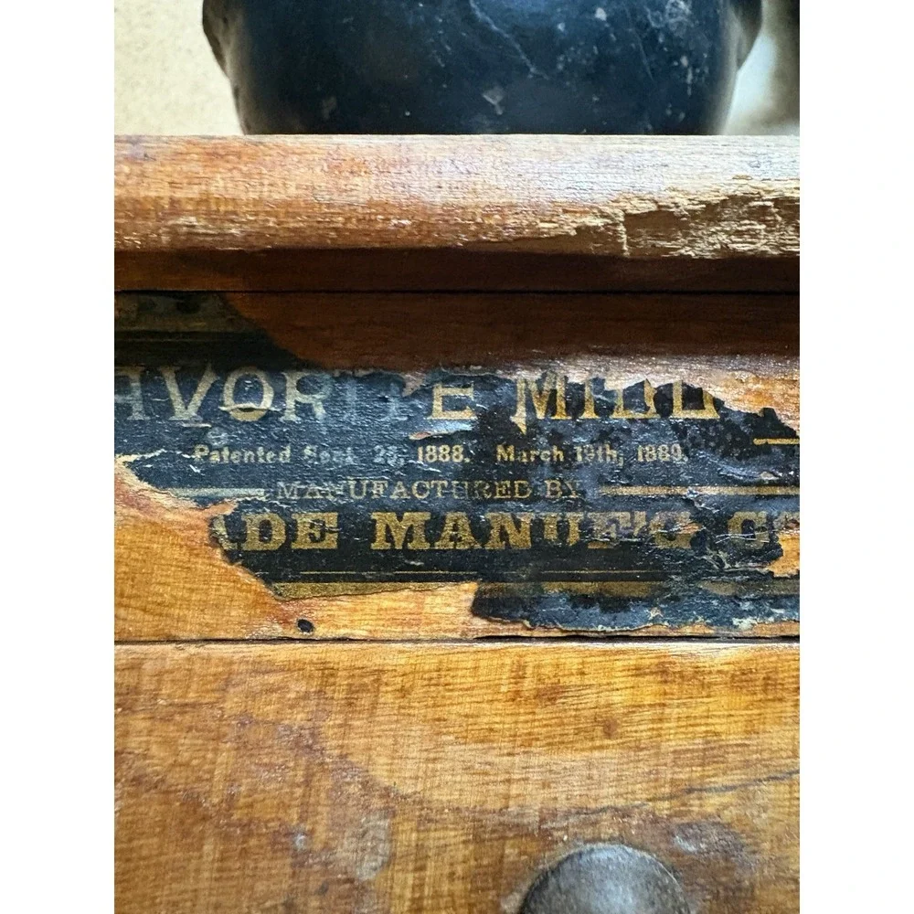 Vintage Wooden Hand Crank Coffee Grinder Mill Cast Iron Bowl Drawer Primitive
